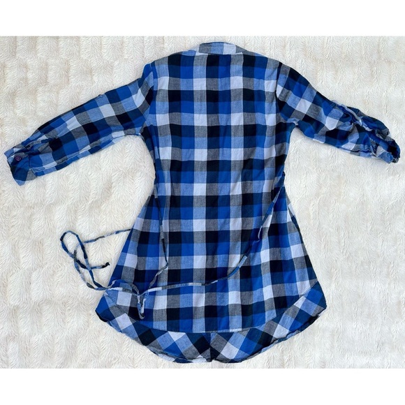 TBF Blue Plaid Button Down Quarter Length Sleeve Flannel Dress - Picture 13 of 17